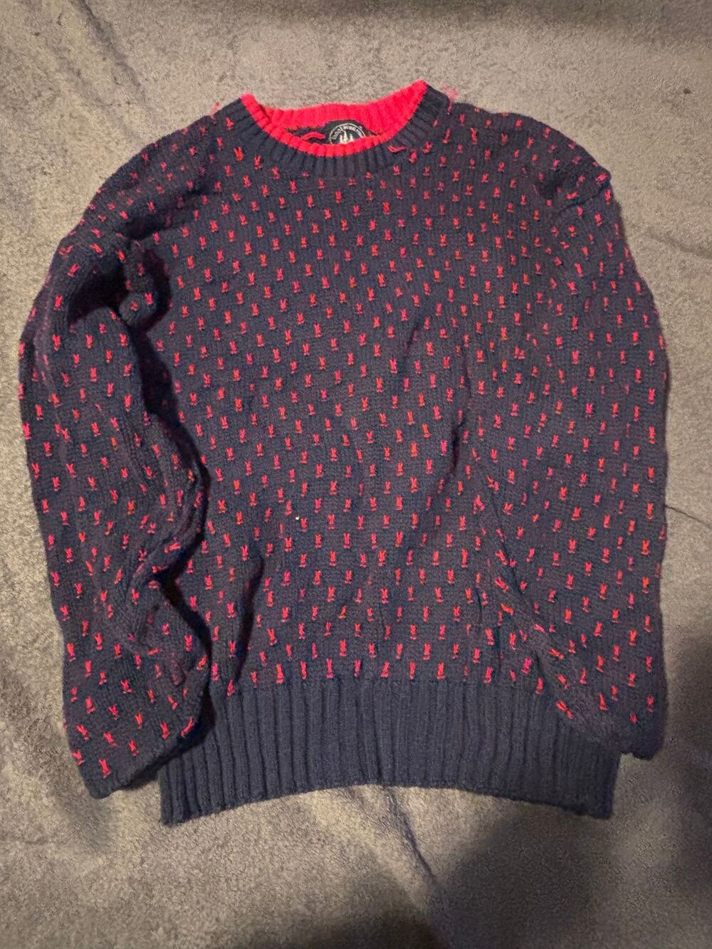Boathouse Row Sweater Mens L Navy Red Crewneck Knit Cotton Pattern Pullover